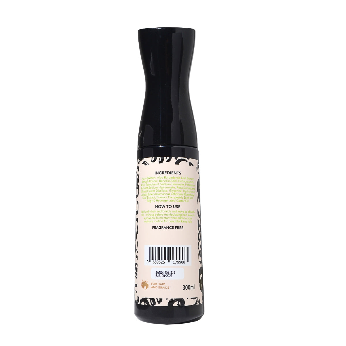 Braids and Hair Spritz Hyaluronic Acid, Rosemary Leaf Extract and Aloe Leaf Extract. Fragrance Free